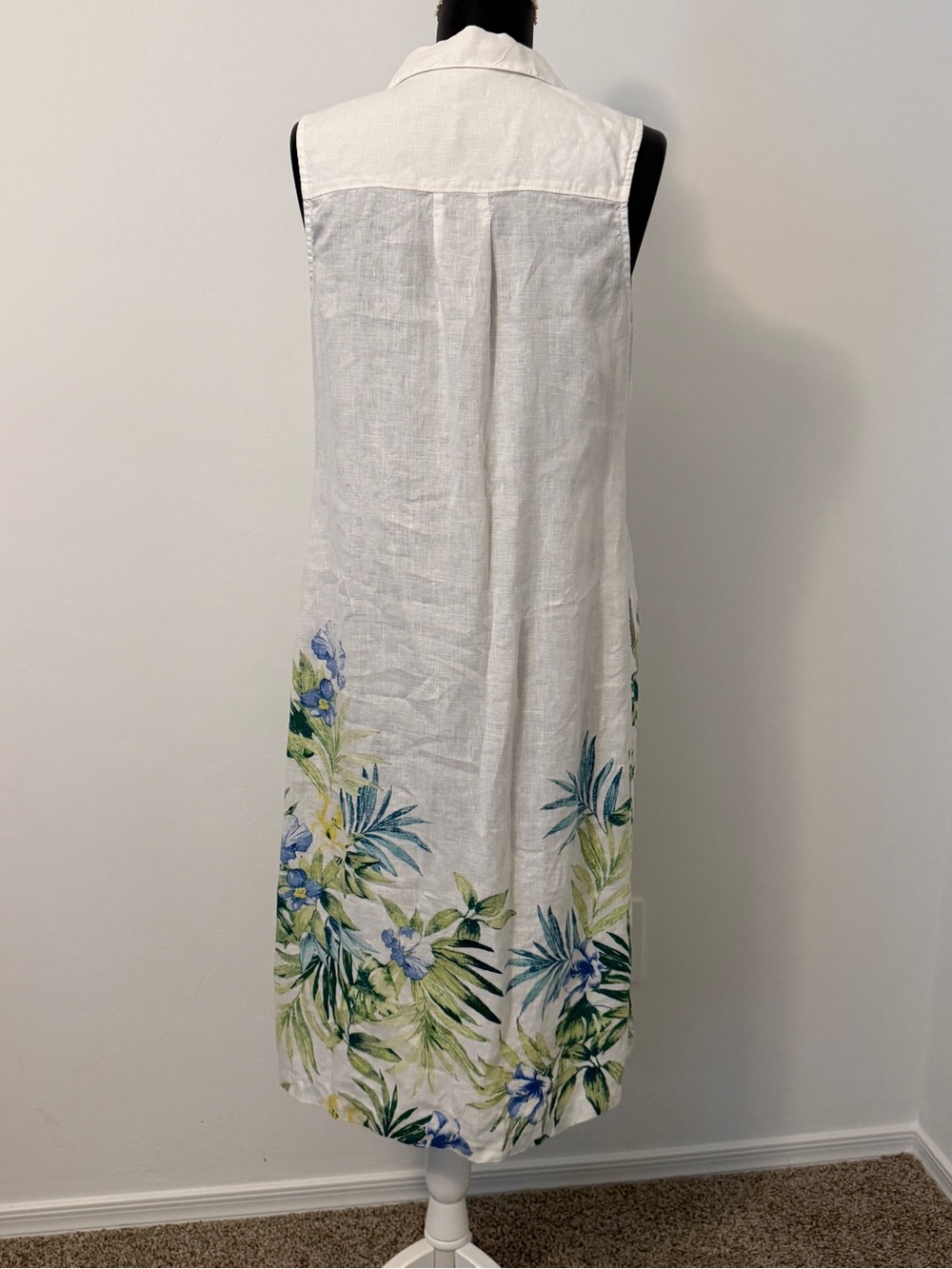Tommy Bahama White Linen Button-Front Midi Dress with Tropical Hem Size M - Picture 2 of 11